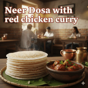 Neer Dosa with red chicken curry